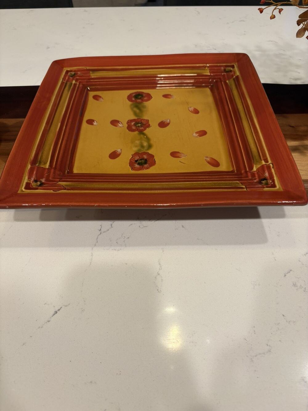 Ambiance Fleur Rouge 12" Square Serving Platter by Nanette Vacher Red Poppy